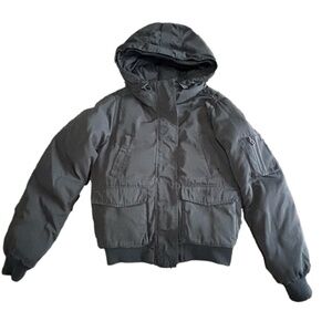 Roots duck down & feather filled bomber jacket with hood black size XS